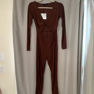 Missguided Brown Stretch Jumpsuit